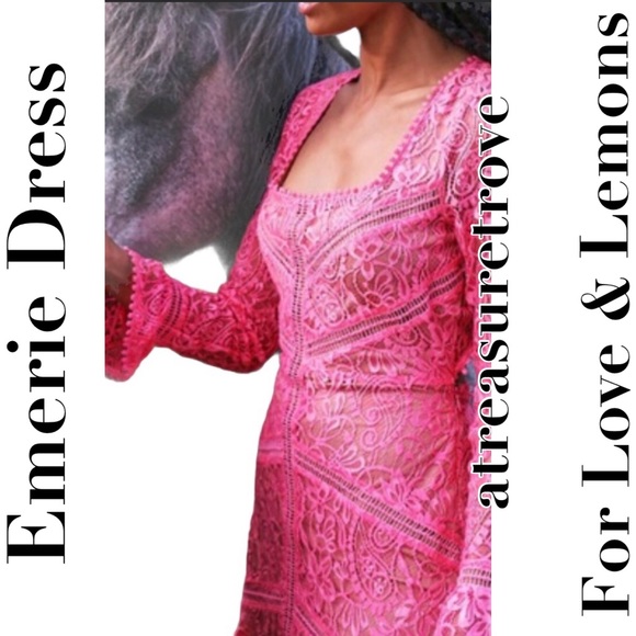 For Love & Lemons x Free People Emerie XS S M L Pink Allover Lace Cutout Mini - Picture 3 of 11